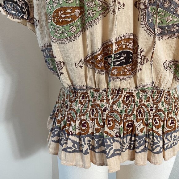 NEW Lauren Ralph Lauren Womens XL Paisley Peasant Top Boho Short Sleeve Shirt - Picture 3 of 10